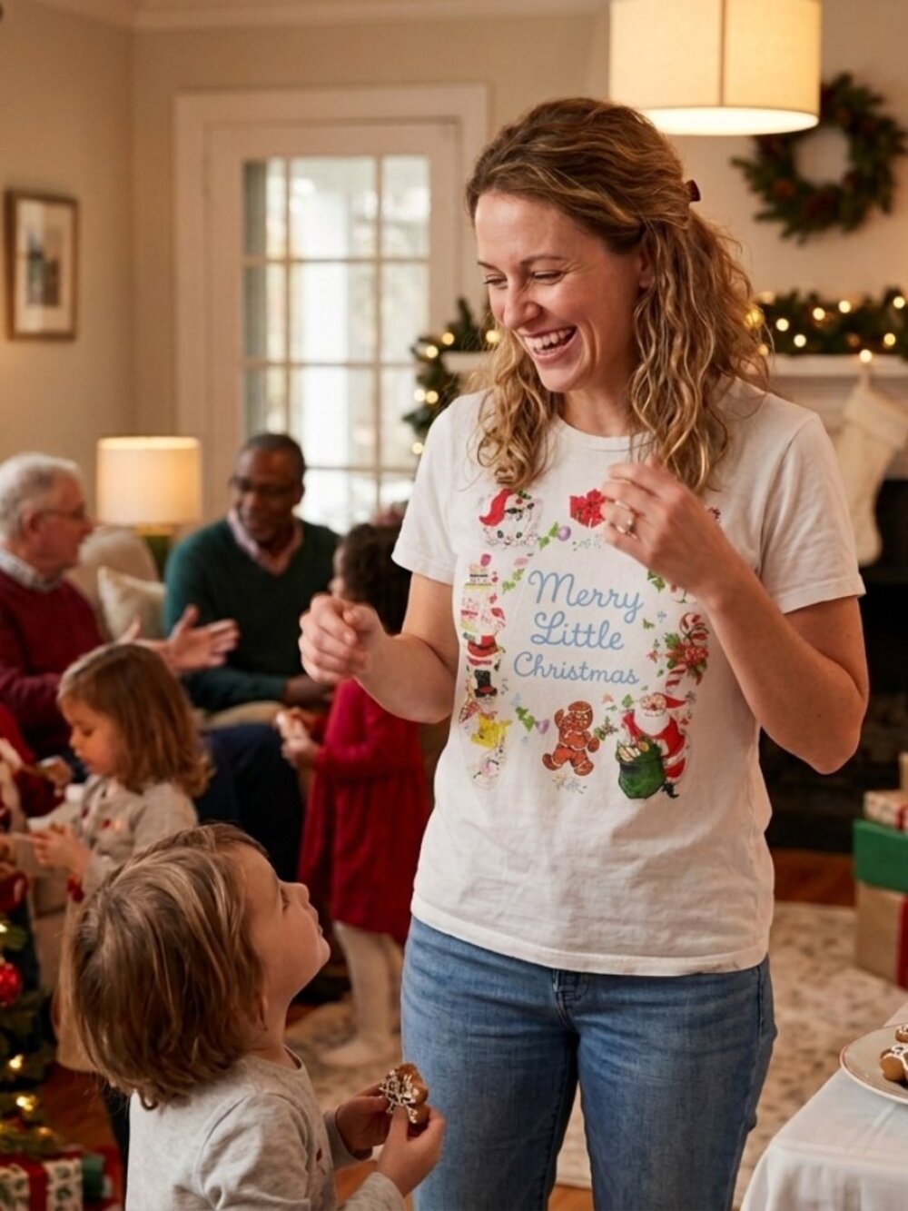 White “Merry Little Christmas” Graphic Tee – Size L